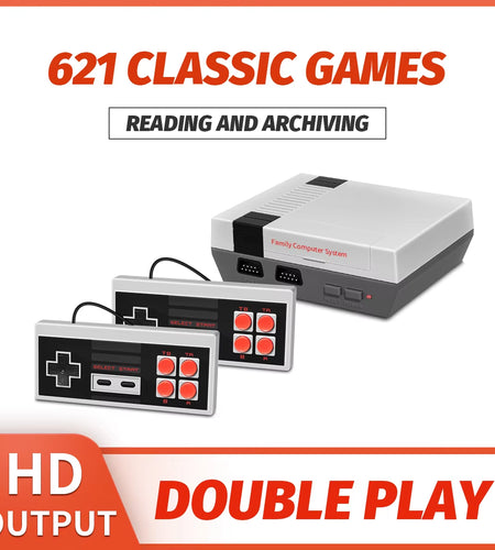 Retro Family HD Video Classic Game Console Built-In 621 Games HD Output with Two Wired Controller TF Card Loading Games