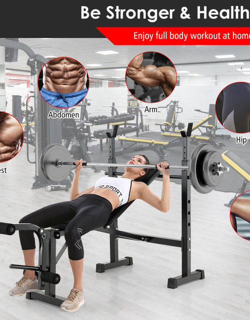 Load image into Gallery viewer, Adjustable Weight Bench and Barbell Rack Set with Weight Plate Post
