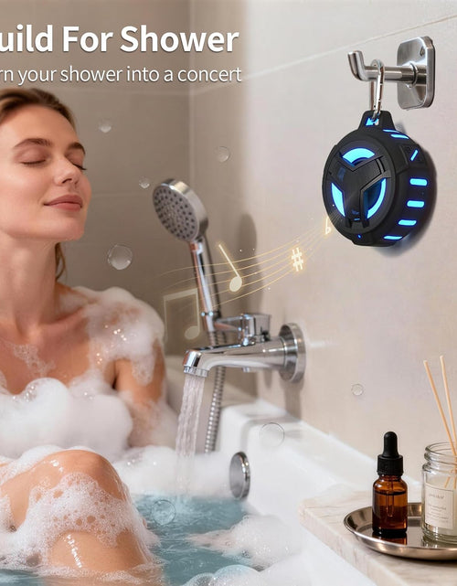 Load image into Gallery viewer, Bluetooth Shower Speaker, Waterproof Portable Bluetooth Speakers, IP67 Waterproof Wireless Speaker with LED Light, Floating, 2000Mah, True Wireless Stereo for Kayak, Beach,Gifts for Men -Black
